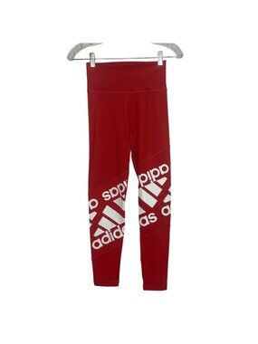 Adidas High‎ Waisted Logo Leggings Womens Small Red Activewear Workout